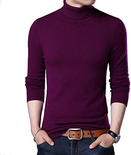 YOMIJN Men's Fashion Turtleneck Pullover Solid Sweater (L, Rubber Red)