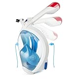 MYTHQUATE Folding Full Face Snorkel Mask - Anti-Fog Anti-Leak Easy Breath - 180° Panoramic Larger Viewing Area Gopro Compatible - Ideal for Adults Youth Swimming and Snorkeling with eBook Guide (S/M)