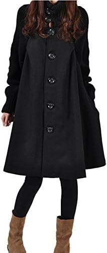 YANXH Women's Ln The Long Section Tops Spring and Autumn Loose Woolen Coat, Black, Asian XL (Bust 110CM)