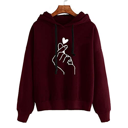 2018 New!!Ladies Hooded Pullover Tops Blouse,Women Long Sleeve Hoodie Sweatshirt Jumper (S, Wine)