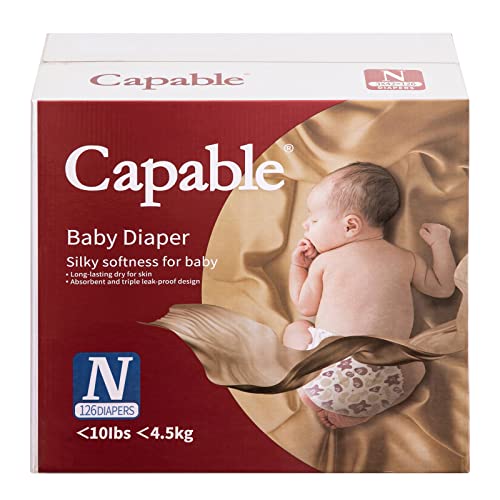 Capable Newborn Diapers 126 Count, Triple Leak-Proof Baby Diapers, Hypoallergenic Disposable Diapers with Wetness Indicator, Extra-Absorbent, Light and Snug, Diapers Size NB