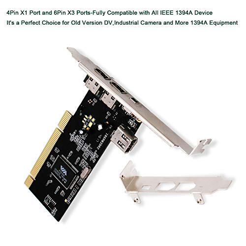LinksTek PCI FireWire Card for Windows 98/2000/2003/XP/Vista/7/8/8.1/10/Server(32/64bit) Desktop PCs-IEEE 1394A FireWire 400-6Pin X3 Ports and 4Pin X1 Port-Include Low Profile Bracket(PCI-1394A) - Thumbnail 2
