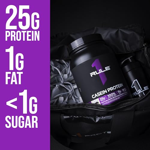 Rule 1 Casein Protein - 25g Protein and 11g EAAs Per Serving from Slow-Release Micellar Casein for Overnight Recovery and Sustained Delivery Between Meals (4 Pounds*, Chocolate Fudge)