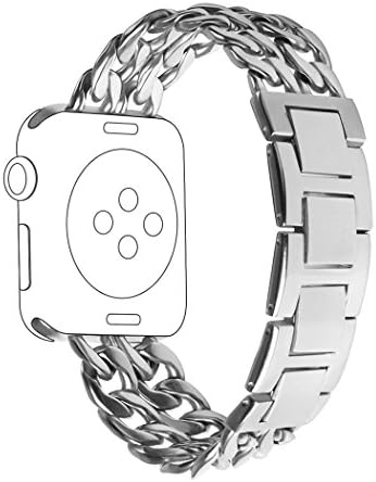 Amzelas Metal Apple Watch Band 42mm, Stainless Steel Chains Style Jewelry Clasp Wrist Strap Bracelet for iWatch Series 3/2/1 Sport Edition, Resize with NO Tool Needed(42mm Shiny Silver)