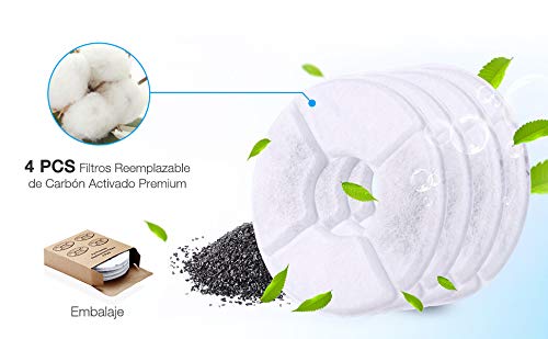isYoung Fuente de Mascota Dispensador de Agua Automático Filtros de Carbón Activado Premium Paquete de 4, Filtros de Fuente para Mascotas