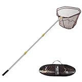 PAMASE Fish Landing Net - 56'' Telescoping Steel Pole with Rubber Coated Mesh + Carrying Bag