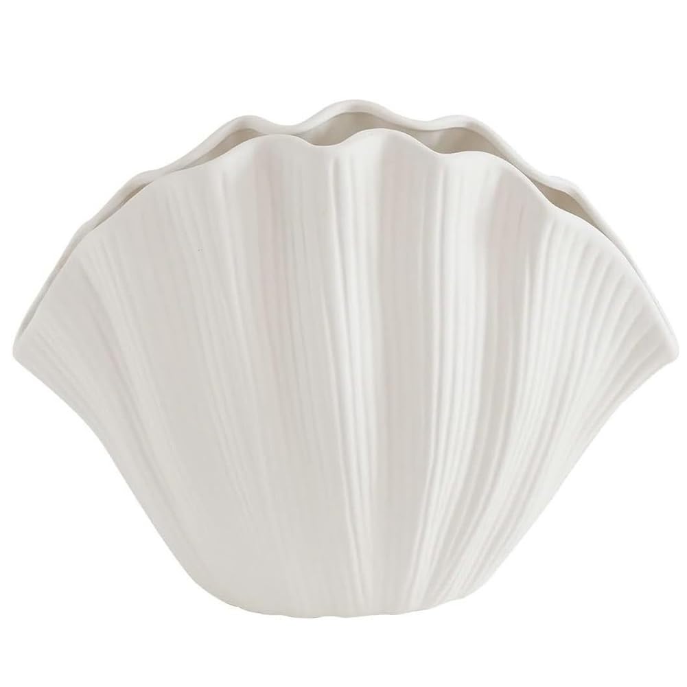 Ginobili Nordic Style Shell Shaped Ceramic Vase Home Decor Tabletop Artificial Flower Plant Holder Tableware Flower Arrangement A Easy to Use