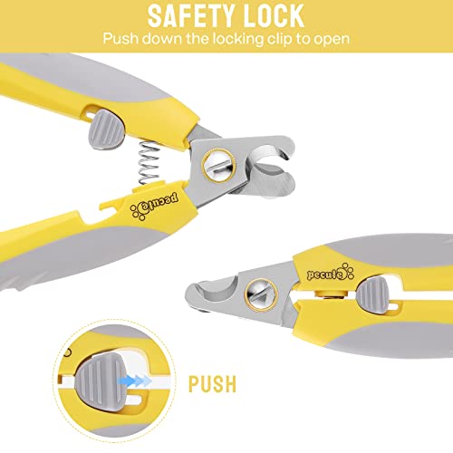pecute Dog Nail Clippers Professional Sharp Stainless Steel Pet Nail Trimmers with Safety Gards and Bonus Nail File for Medium to Large Dogs(Yellow+Gray)