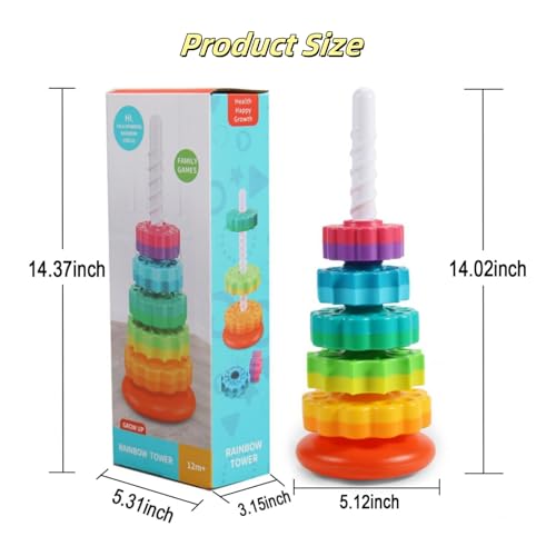 Rainbow Spinning Toy Stacking Ring Spin Gears Baby Montessori Early Educational Learning Toys for Girls Boys