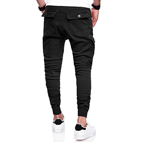 Mens Twill Jogger Pants, Men's Athletic-Fit Cargo Pant, Men's Drawstring Classic Joggers Pants Sport Sweat Pants (Black A, XL)