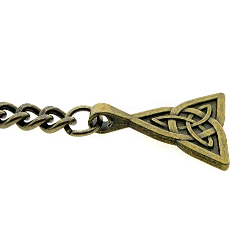 watchvshp WATCHVSHOP Albert Chain Antique Brass Color Pocket Watch Chain Vest Chain for Men Trinity Celtic Knot Design Medal Fob with T Bar Swivel Clasp AC29A