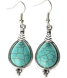 Tagoo Sliver Alloy Tear Turquoise Retro Style Earrings Green