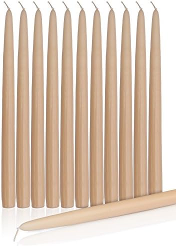 Dripless Taper Candles 10" Inch Tall Wedding Dinner Candle Set of 12 (Color of The Tapers are Core and Overdiep) (Sand)