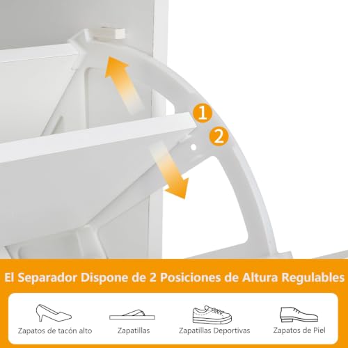 Zapatera Organizador Madera 4 Cajones Abatibles, Zapateras Modernas, Blanco | Zapateros Cerrado Mueble con Estantes Extraíbles, 8-16 pares, Zapatero de Madera para Recibidor Entrada Casa, 105*24*100cm