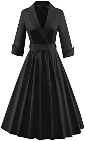 Tecrio Women Vintage Classy 1/2 Sleeve Rockabilly Solid Trench Coat Spring Dress