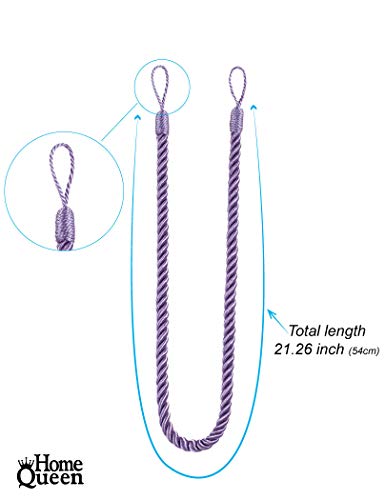 Home Queen Rope Tie Backs for Window Curtain with 2 Hooks, Hand Knitting Buckle Cord Drapery Holdbacks, Set of 2, Lilac