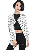 Choies Women's Cotton Stripes Fall Cardigan Sweater With PU Elbow Water XL