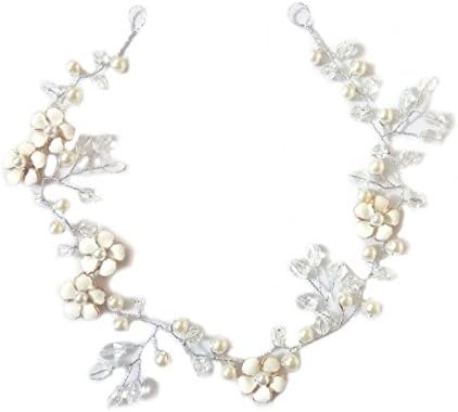 Women's Wedding Headbands Hair Accessories for Women and Girls Flower Hair Band with Bead Bridal Headpieces for Bridesmaid and Flowergirls (white)