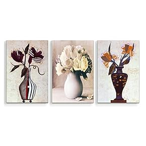 Canvas Wall Art Abstract Watercolor Vases Painting Artwork for Home Prints Framed - 16"x24" x 3 Panels