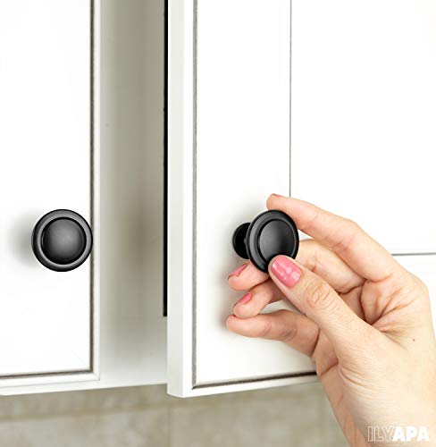 image for Ilyapa Flat Black Kitchen Cabinet Knobs - 1 1/4 Inch Round Drawer Hand