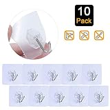 Bariicare Adhesive Wall Hooks,10 PCS 13lb Max Transparent Heavy Duty Hooks with No Scratch, Waterproof and Oil Proof for Bathroom, Bedroom, Kitchen, Refrigerator Door, Wall
