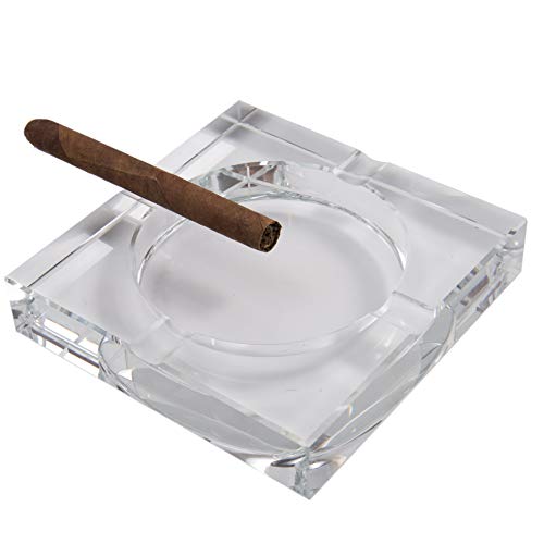 LEICRAFT Ashtray - Crystal Cigar Ashtray with 4 Slots, Includes Gift Box - 5.8 x 5.8 x 1.1 Inches (Transparent, 5.8inches)