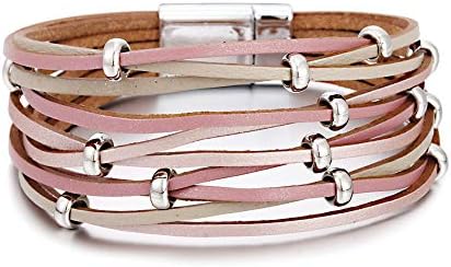 Leather Cuff Bracelets for Women - Charm Boho Handmade Braid Wrap Bracelets wristbands Casual braided Handmade magnetic bracelet Cuff Bangle