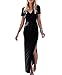 OYANUS Womens Sexy Deep V Neck Solid Color Long Sleeve Side Split Casual Beach Maxi Dress Black M