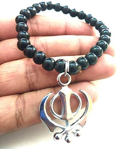 Stainless Steel Punjabi Sikh Khanda Charm with Tourmalin Bead Men/Women Bracelet Neckless Bracelet for Prosperity Good Luck Perfect Housewarming Gift