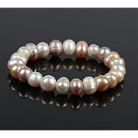 LOSOUL Cultured Fresh Water Pearl Flat Oval Beads Stretch Bracelet Fashion Woman Jewelry