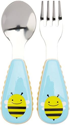 CREYUAN Cute animal ZOO Fork and Spoon for children kids baby (Bee)