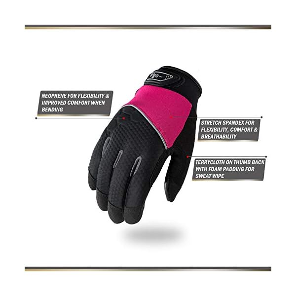 Vgo 3 Paare Mechaniker- und Arbeitshandschuhe für Damen, aus Kuhleder und Spandex mit Schaumpalmen, Toucscreen… – Bild 3