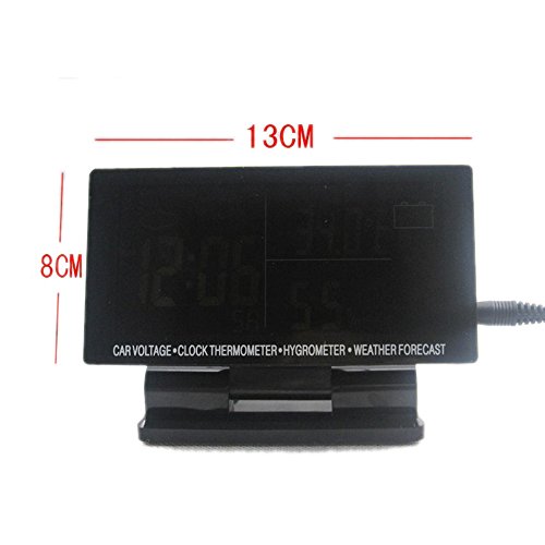 Polarlander 4 in 1 Digital Car Thermometer Hygrometer 12V DC LCD Screen Hygrothermograph Weather Forecast Voltage Clock