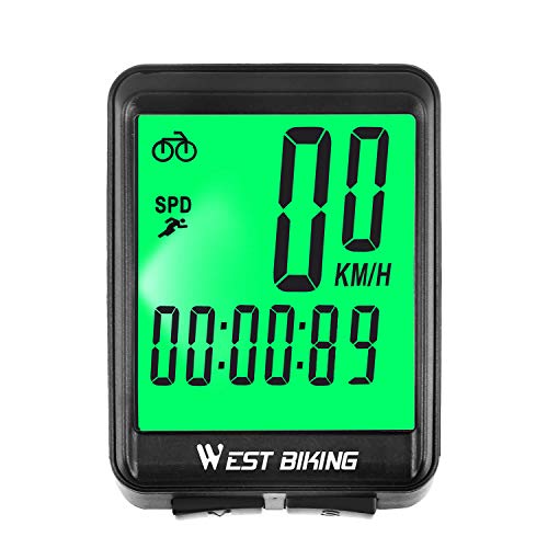 WESTGIRL Bike Computer, Large Digit Automatic Wake-up Cycle Speedometer with LCD Backlight, Multi-Function Waterproof Bicycle Odometer Cycling Accessories, Wireless & Wired