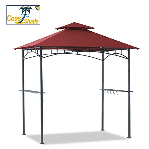 Coastshade 5'x8' Grill Gazebo Canopy Tent, Polyester Double Teir Soft Top Cover with LED Light, UV Resistant and Waterproof Fabric, for Patio and Outdoor Living BBQ Shelter (5x8, Red)