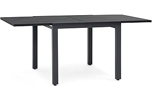 Soleil Jardin Aluminum Patio Extendable Dining Table, 35" - 71", Adjustable Indoor Outdoor Furniture Rectangle Table for 4-6 Person Porch Deck Garden,Dark-Grey