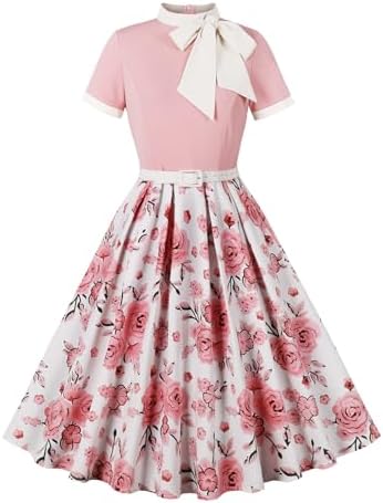 Knot Strap Pink and White Plaid Women Dress Summer Elegant Evening Vintage Party Pleated Dresses at Amazon Women's Clothing store Knot Strap Pink and White Plaid Women Dress Summer Elegant Evening Vintage Party Pleated Dresses at Amazon Women's Clothing store