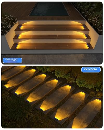DetarZinLED Solar Garden Lights, 4 Pieces Outdoor LED Solar Light, IP68 Waterproof Outdoor LED Step Light, Warm White Outdoor Solar Lights for Stairs, Garden, Terrace, Driveway, Patio