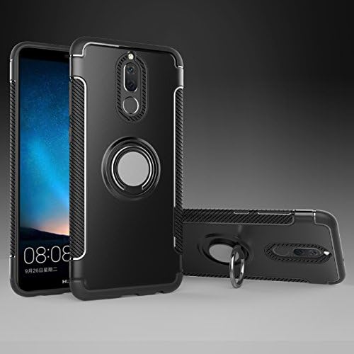 AddGuan Huawei Mate 10 Lite Case,360 Degree Rotation Ring Stand Holder,Compatible With Magnetic car Phone Mount,Attached Tempered Glass Screen Protector for Huawei Mate 10 Lite (Black)