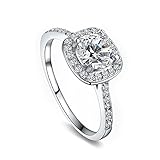 LiangXuanChen Silver Plated Cubic Zirconia Cushion Cut Halo Engagement Ring