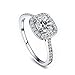 LiangXuanChen Silver Plated Cubic Zirconia Cushion Cut Halo Engagement Ring