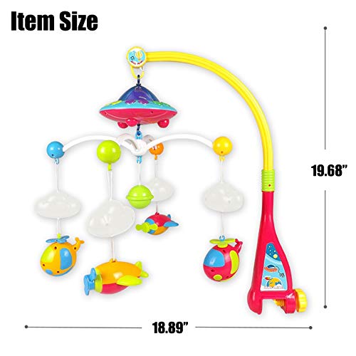 Baby Musical Mobile Crib,Baby Crib Decoration Newborn Gift,Night Light Timing Function with Rotating,108 Melodies Music Box with Remote Control Take-Along Rattle