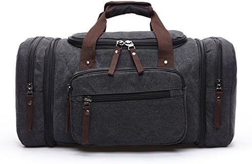Seamand Large Canvas Travel Bag Duffel Bags Gym Tote Bags Weekend Bag Black