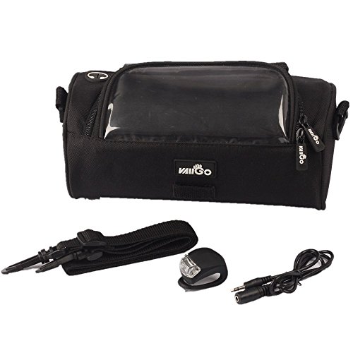 Bicycle Handlebar Bag, Vaiigo 2 Generation Multifunctional Bike Pannier, Waterproof Transparent Pvc Navigation Pouch Bag with Earphone Hole and Led Lamp (Black)