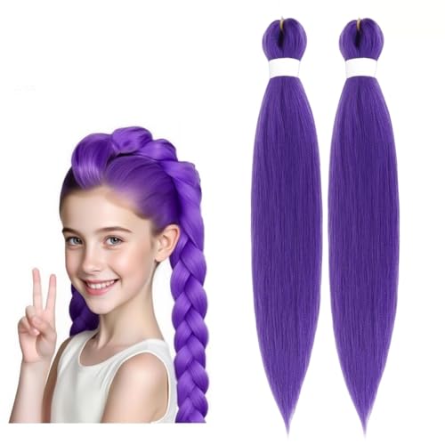 2PCS Purple Pre-Stretched Braiding Hair, Texture Synthetic Fiber Long Purple Hairs Extensions Synthetic Profession Purples Hair Extensions for Braids, Halloween Costume Cosplay Hairs Extensions
