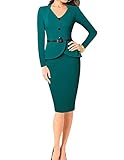 Senfloco Women's Vintage Long Sleeve Office Work Business Party Bodycon Dress