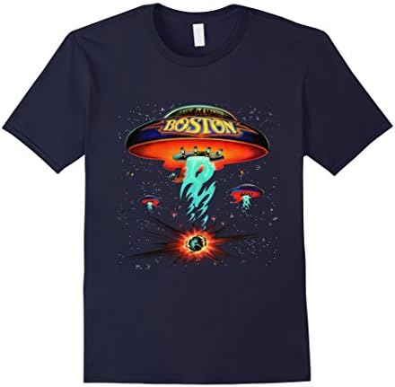 Men's Boston Rock Classic Spaceship Distressed T-Shirt Large Navy