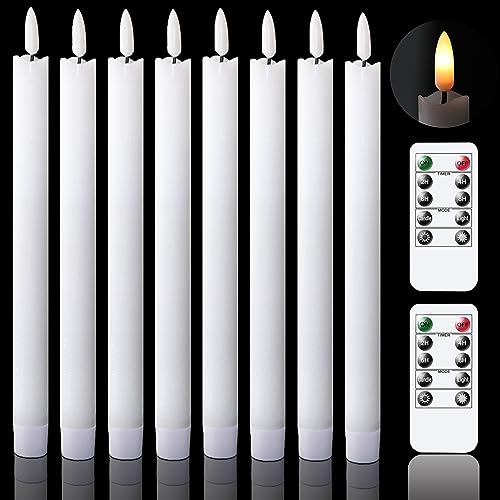GenSwin Flammenlose flackernde Spitzkerzen mit 2 Fernbedienungen und Timer, Echtwachs, 3D-Docht, Lichtfensterkerzen, batteriebetrieben, 8 Stück, Weihn