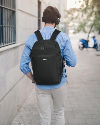 ECOHUB Ryanair 20L Backpack, 40 x 20 x 25 cm, Airplane Travel Backpack with 3D Laptop Compartment, Water Resistant Hand Luggage 40 x 20 x 25 cm, Ryanair, Recycled Travel Backpack for Women, Men, Black
