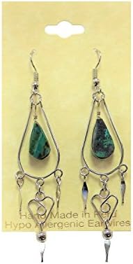 Peruvian Earrings - Dream Catchers Dangle Tear Drop Hand Crafted (L: 2" - 2 3/4" W: 5/8" - 1 1/8") (9 Green)